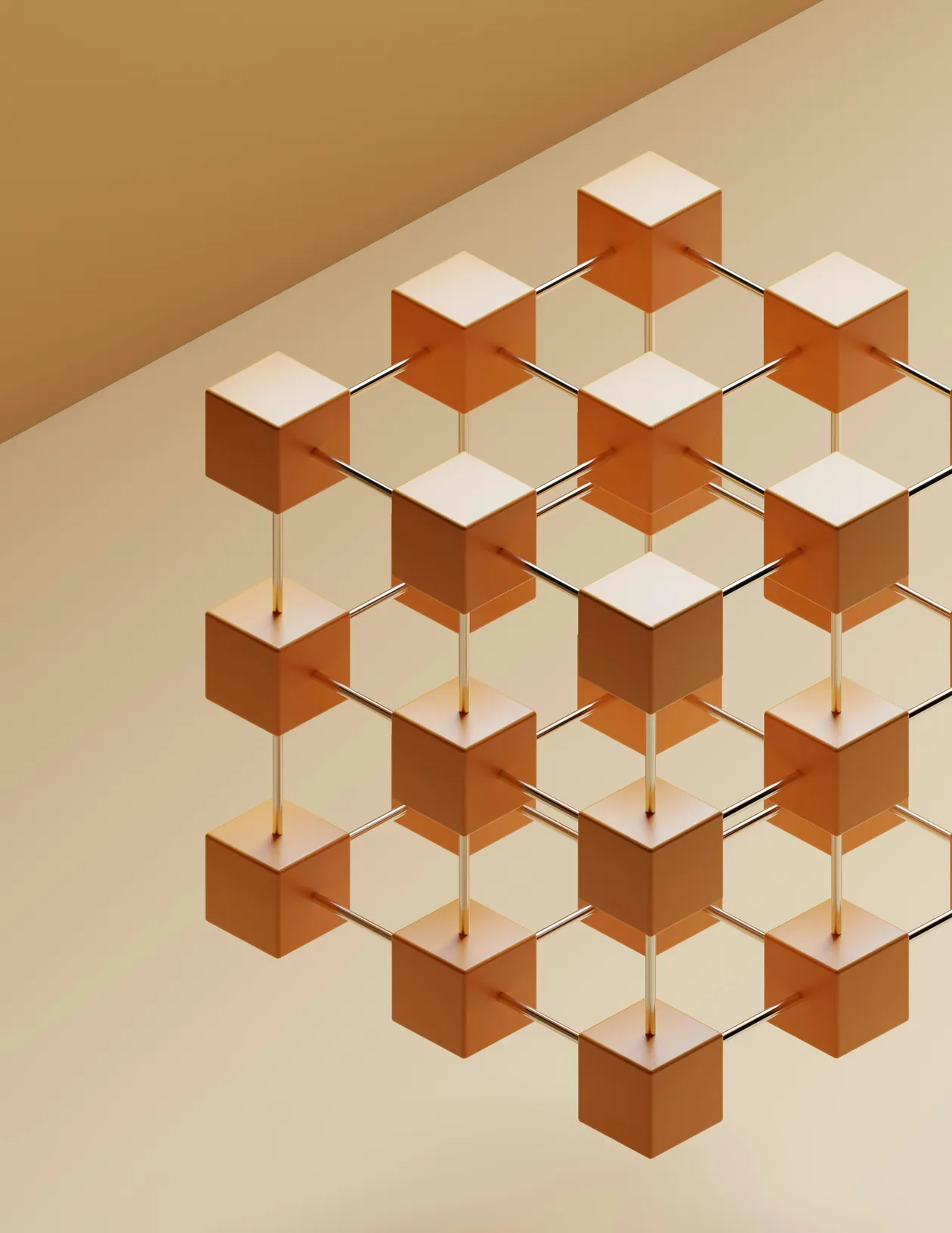 Abstracte 3D-illustratie van verbonden kubussen in een netwerkpatroon